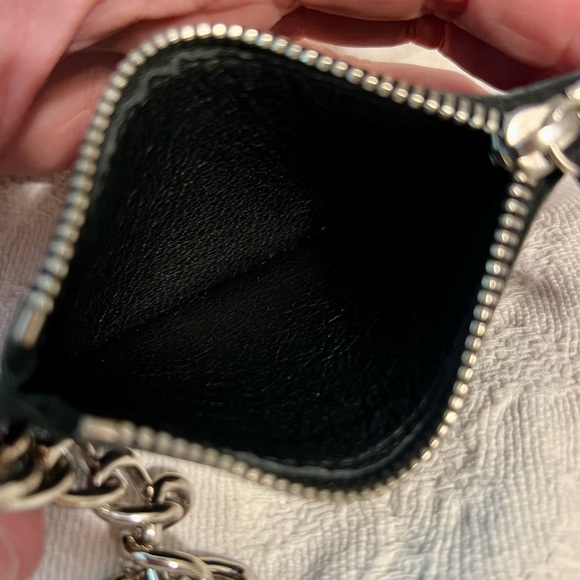 Prada Genuine Smooth Leather Heavy Silver Chain Card Holder Wallet Pouch Clip - Picture 7 of 8